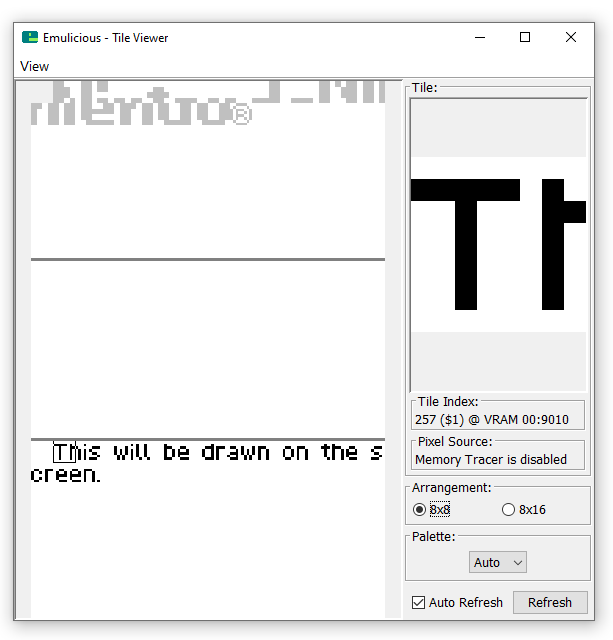 vram tiles for variable width font drawing