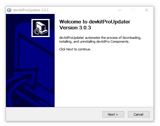 devkitpro updater welcome screen