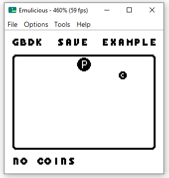 how to save with gbdk example. collect coins and the values are saved.